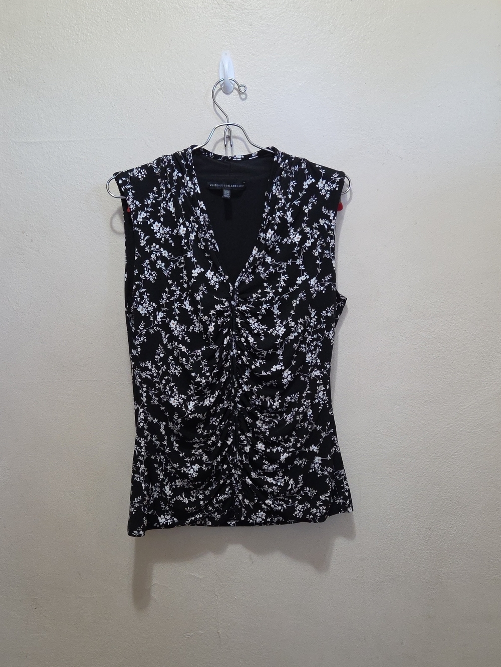 White House Black Market Black Floral Twist-Front Sleeveless Top